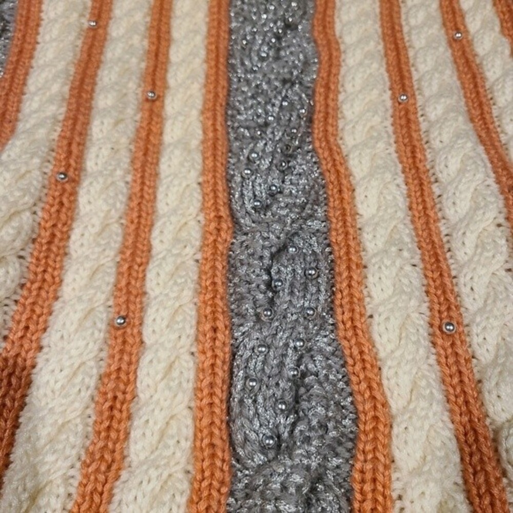 NWT SK & Company Vintage Coral/Grey Beaded Sweater - Picture 3 of 8